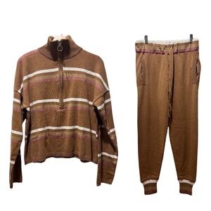 Jen's‎ Pirate Booty Striped Quarter Zip Sweater Jogger Pants Set Women's Large